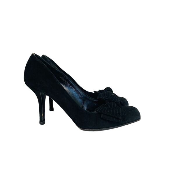 VALENTINO GARAVANI Black Suede Accent Bow Square Toe Heels Pumps Size EU 39 US 9 - Picture 7 of 8